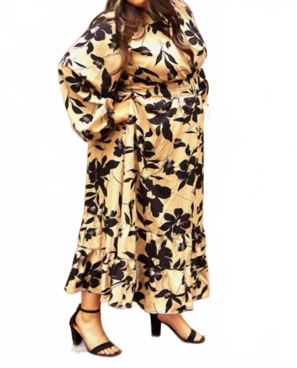 NEW SHE + SKY tiered treasure sophisticated midi dress in cream black floral